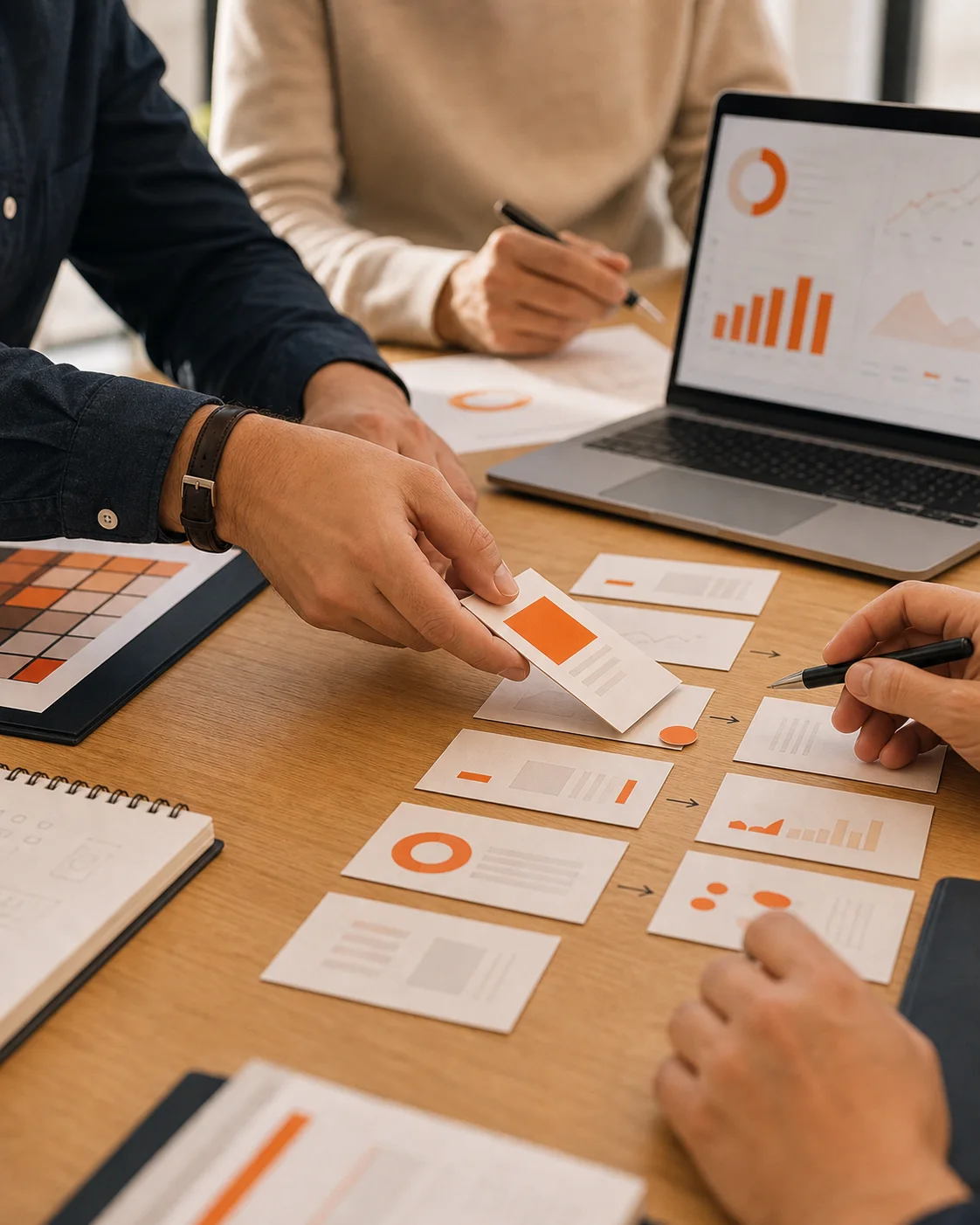 Equipo organizando un proceso de trabajo y medición