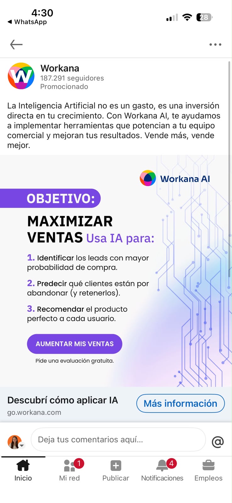 Pieza de LinkedIn Ads para Workana