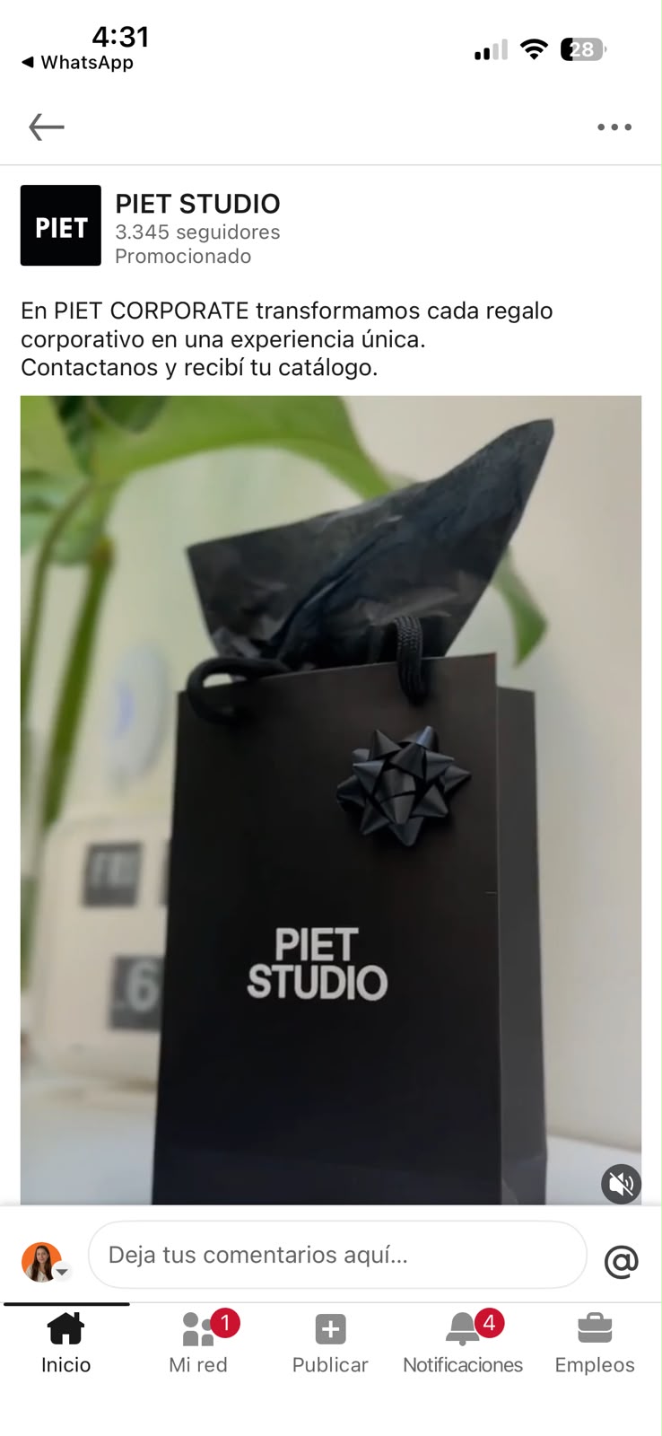 Pieza de LinkedIn Ads para PIET