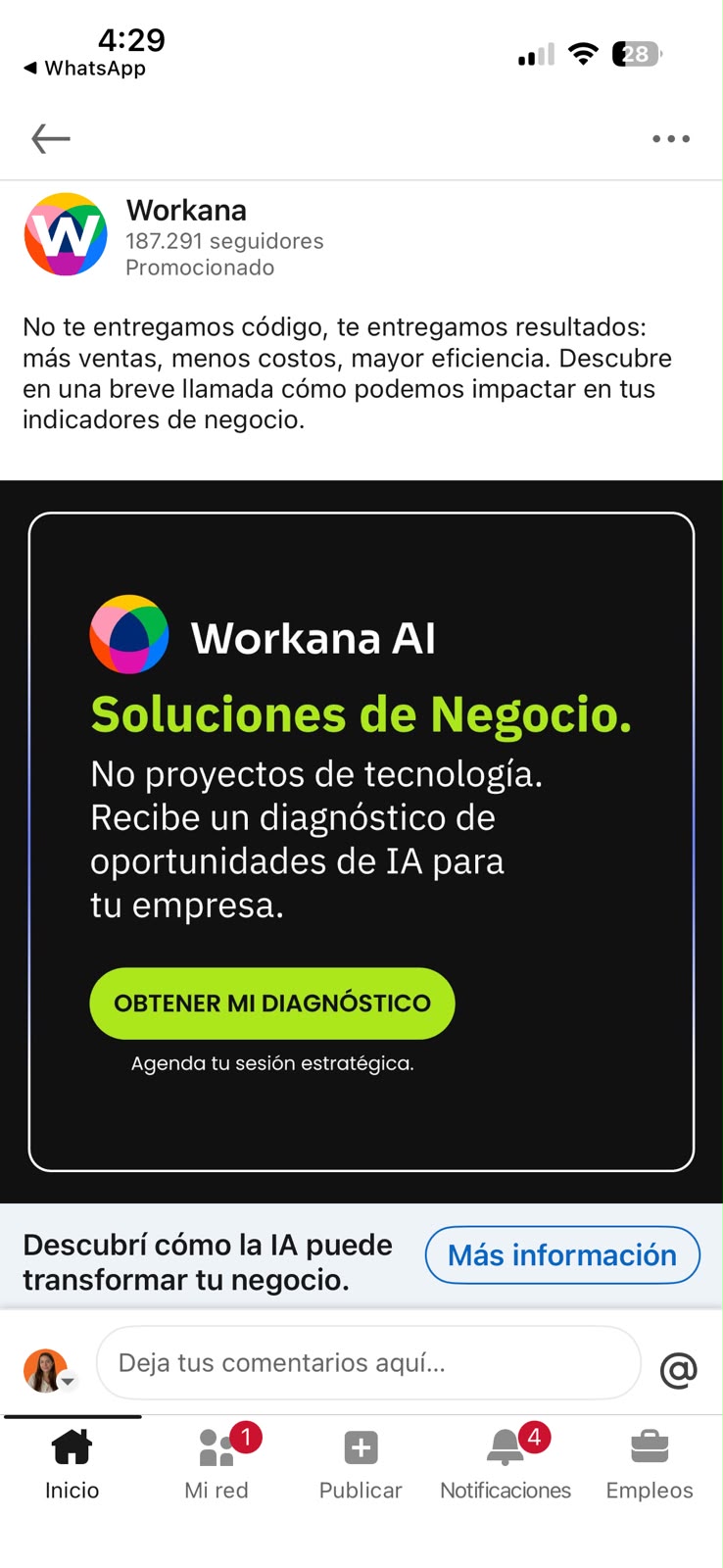Pieza de LinkedIn Ads para Workana